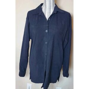 Classic Elements Women Black Faux Suede Longsleeve Button-Down Sz M